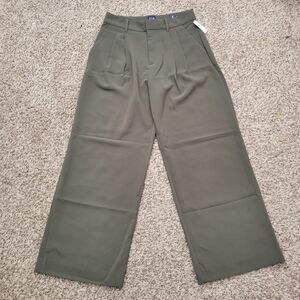 Gap 365 High Rise Trouser Dress Pants Wide Leg Black Moss Green Size 4 Petite 4P